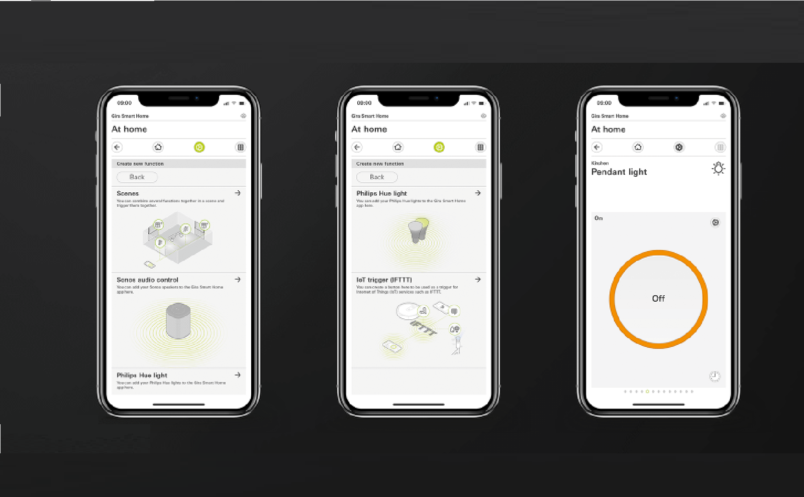 Sử dụng ứng dụng Gira Smart Home, bạn có thể điều khiển nhiều chức năng riêng lẻ – mọi lúc, mọi nơi