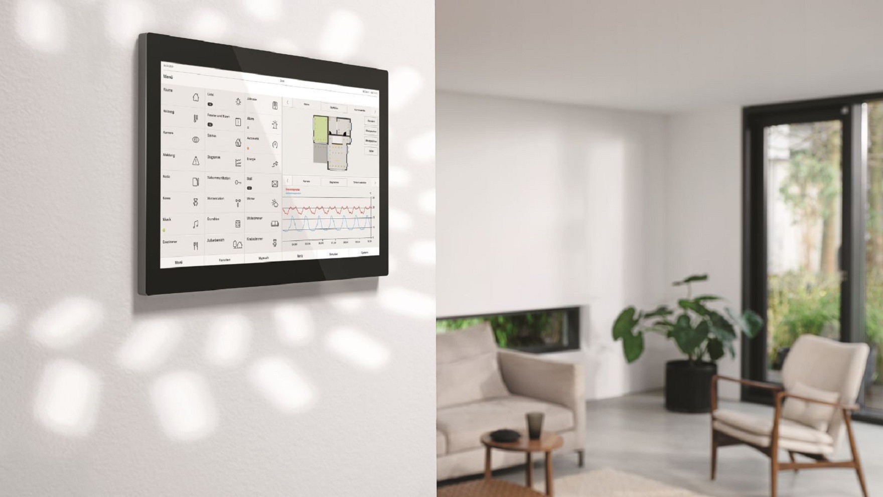 Bạn có thể thấy tất cả các chức năng của Gira HomeServer trên màn hình của Quad Client.