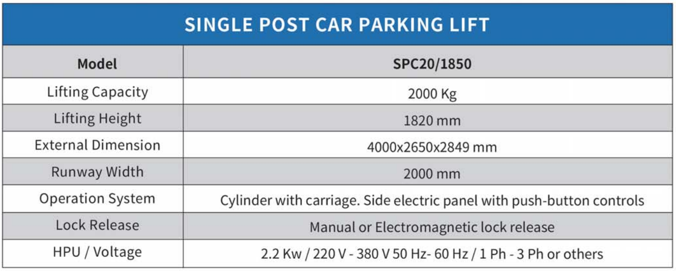 Single post car parking lift